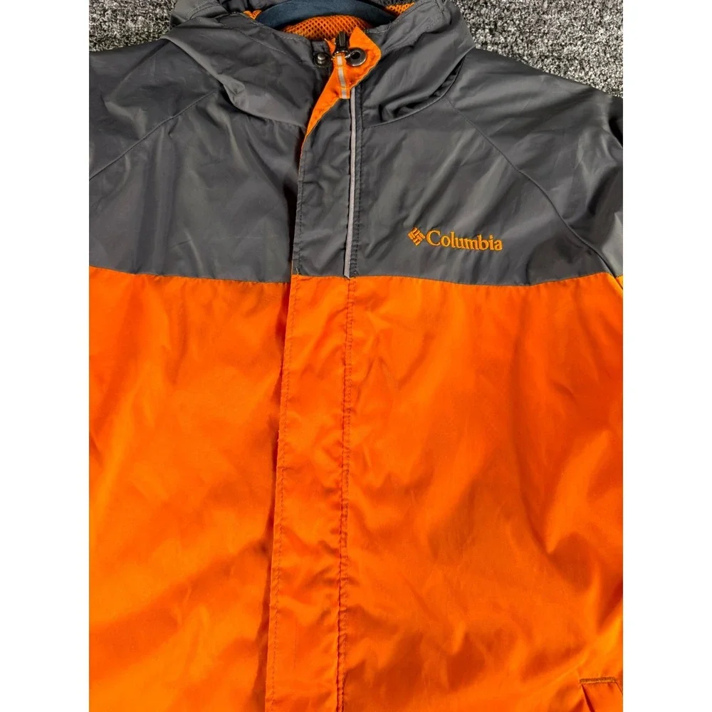 Columbia Sportswear Windbreaker Jacket Youth Medium 10/12 Orange Gray Hooded